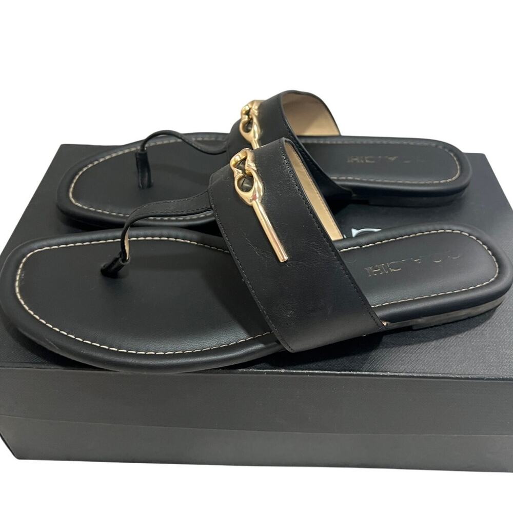 COACH Jada Flat Slides Sandals Black Leather Size 9